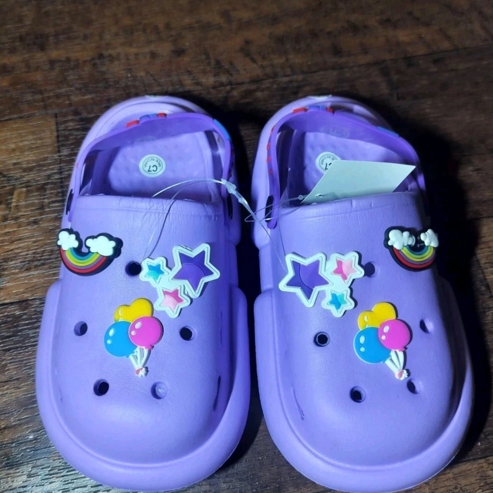 Kids Purple Garden Clogs w/ Charms Size 7 (EU 28/29)